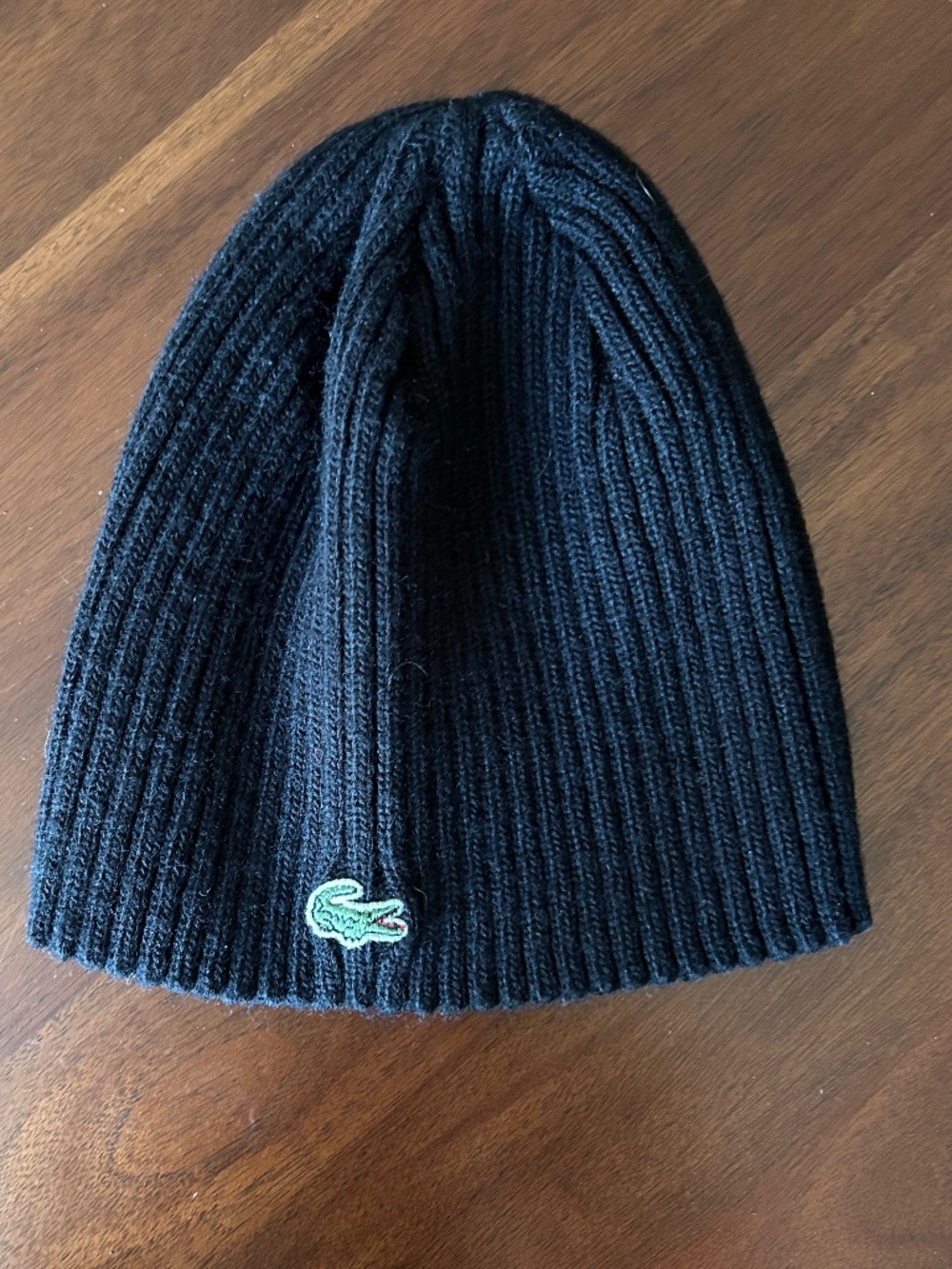 Lacoste Men's Ribbed Knit Wool Beanie - Classic Black
